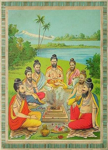 Les sept rishis en méditation recevant la connaissance des védas, pour vivre en harmonie avec la nature et incarner le divin